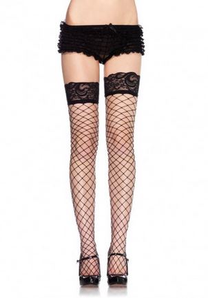 "Lace Top Fence Net Thigh Highs - One Size - Black LA-9037BLK"