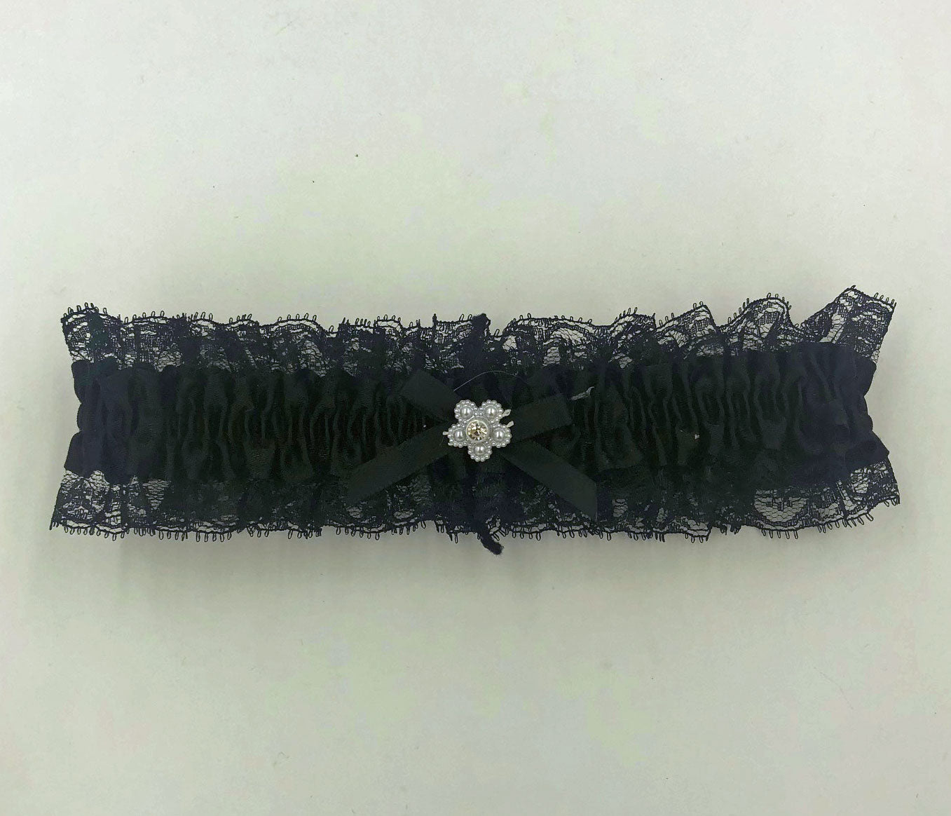 \Satin Leg Garter - One Size - Black With Black Lace EM-3555BLK\""