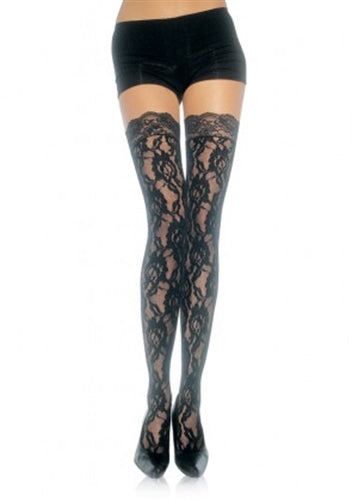 "Lace Top Lace Thigh Highs - One Size - Black LA-9762BLK"