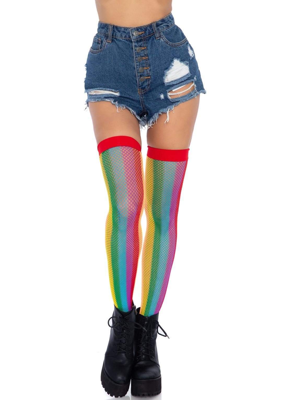 "Rainbow Fishnet Thigh Highs - One Size - Multicolor LA-9290MULTI"