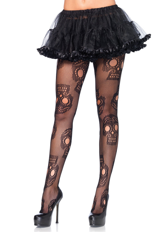 "Sugar Skull Net Pantyhose - One Size LA-9982"