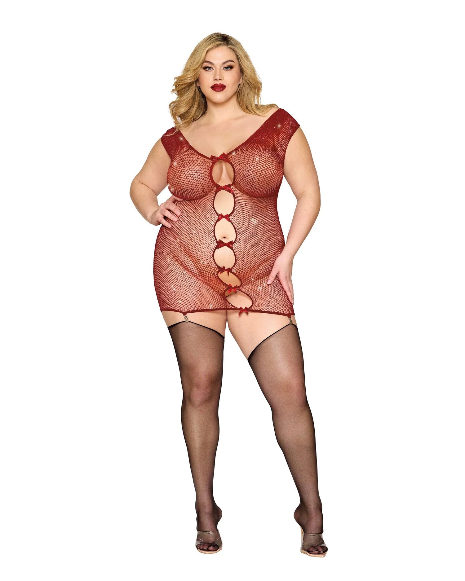 \Garter Slip Dmnd - One Size Queen - Red DG-13517XOXBLOSQ\""