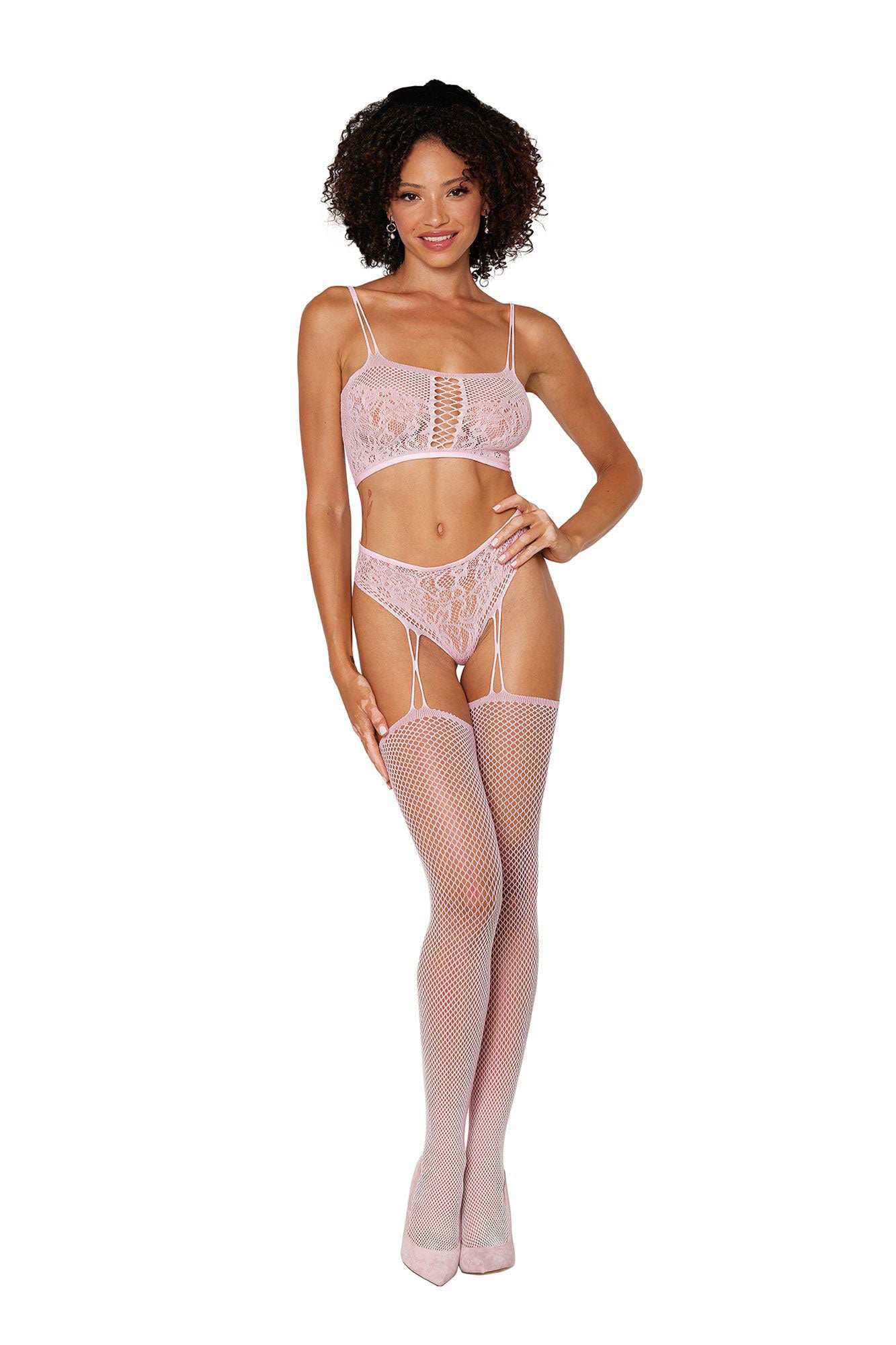 \Bralette and Garter Hose - One Size - Pink DG-0425PNKOS\""