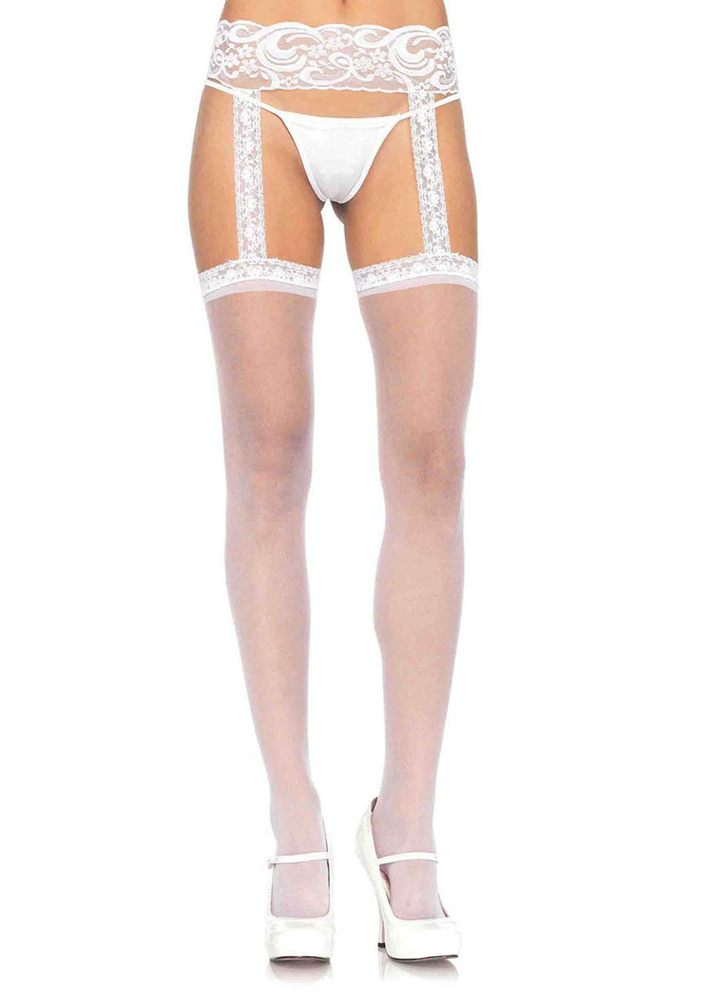 "Sheer Thigh Highs - One Size - White LA-1767"